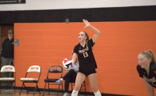 Grafton's Addie Lempke prepared to serve. Grafton beat Port Washington in a Division 2 regional final, 18-25,25-21, 26-24, 19-25, 15-10.